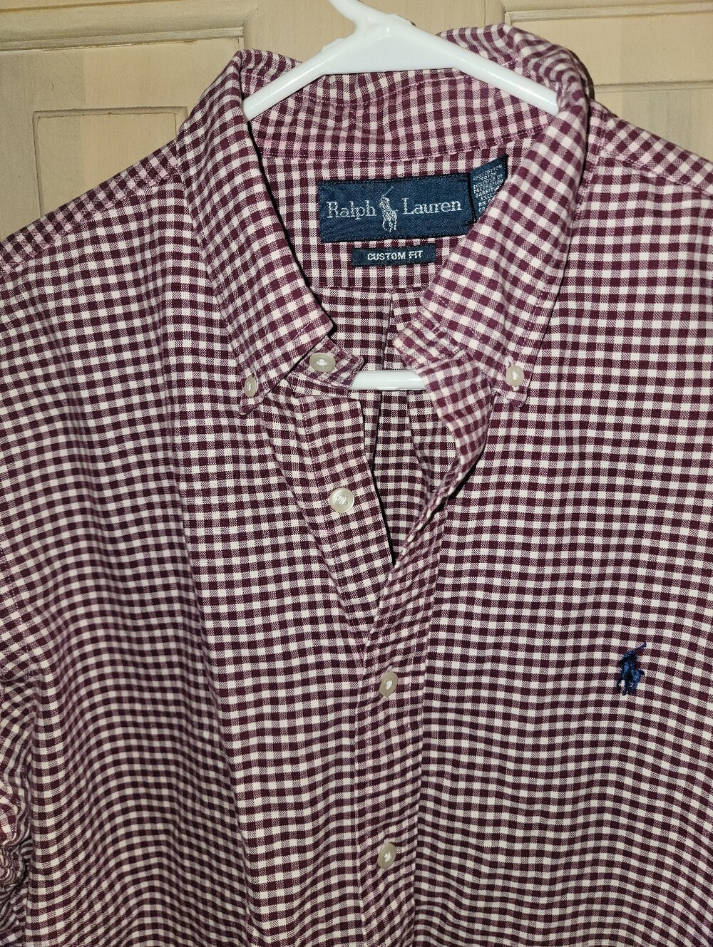 Ralph Lauren Burgundy and White Gingham Button-Down Shirt Mens Sz L Classic Fit - Picture 3 of 6